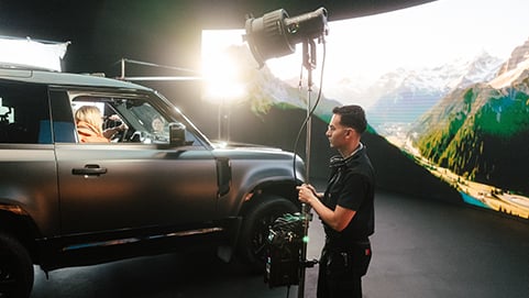 lighting a car on a film set