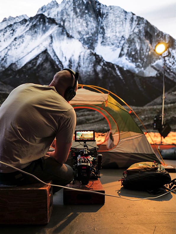 production team member working on film set