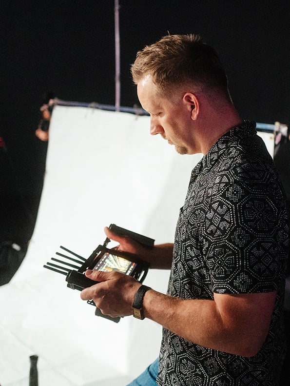 producer looking at video