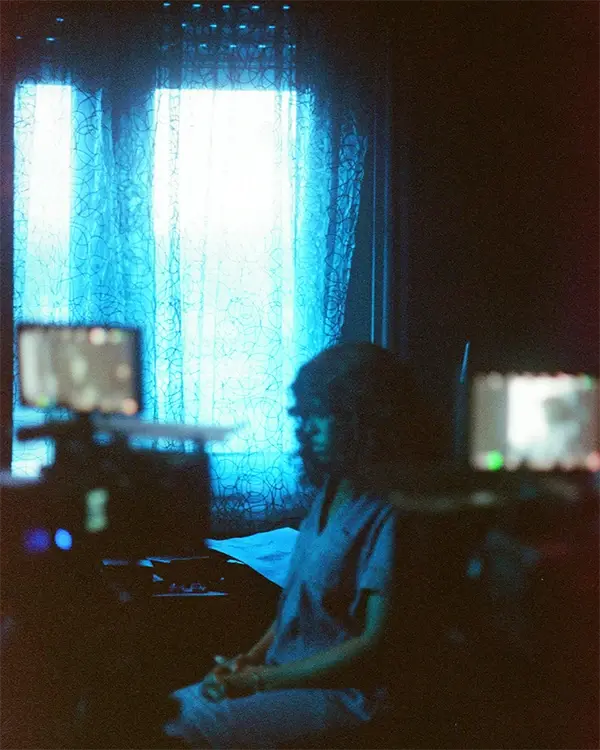 A singer performs for a music video shot on an LED virtual production stage